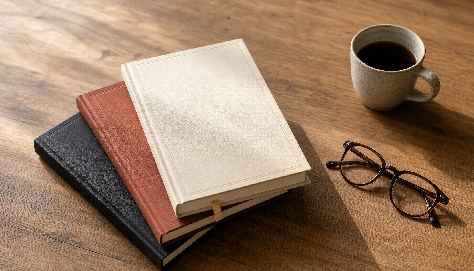 3冊の本と読書机