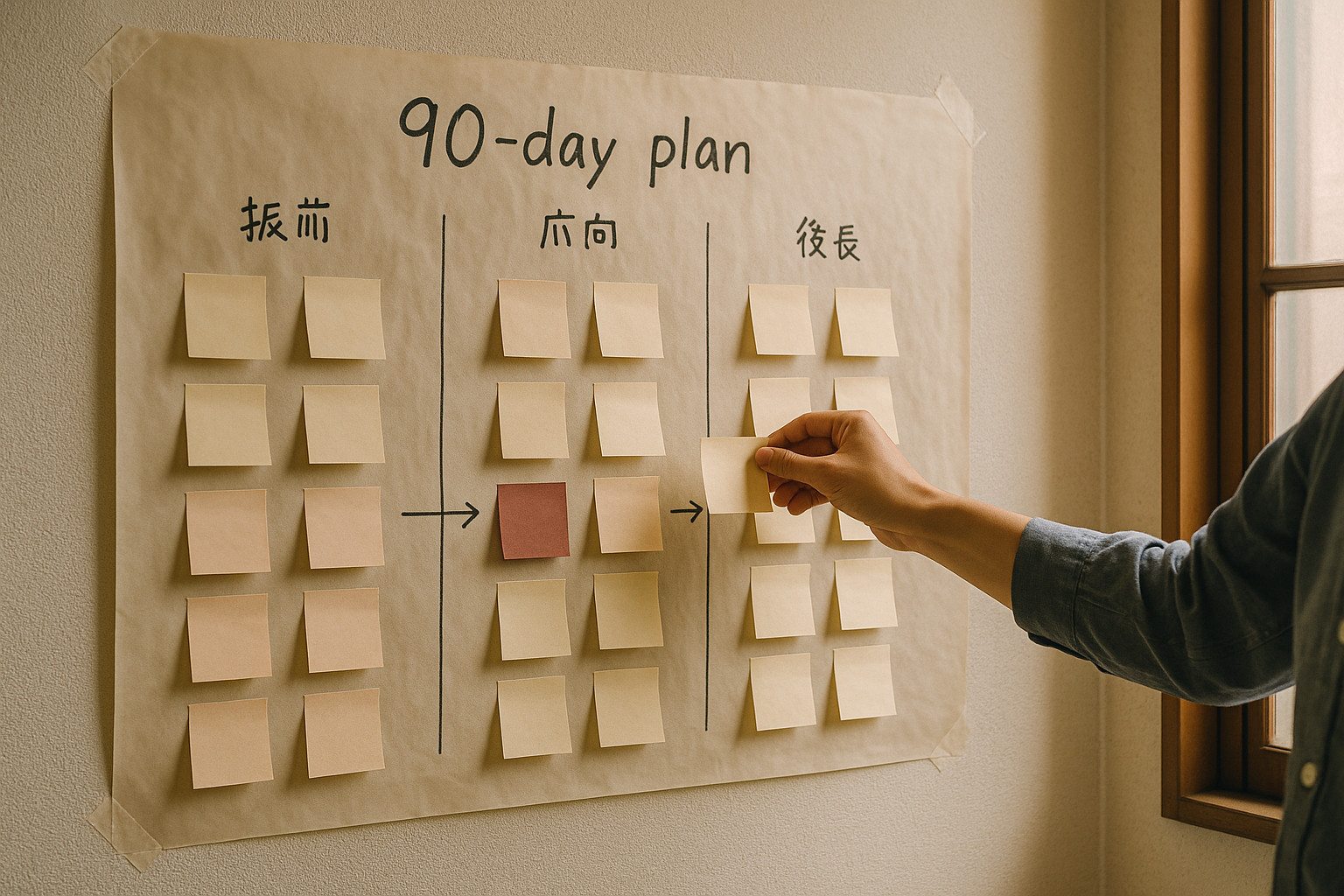 壁に貼られた90日の工程表